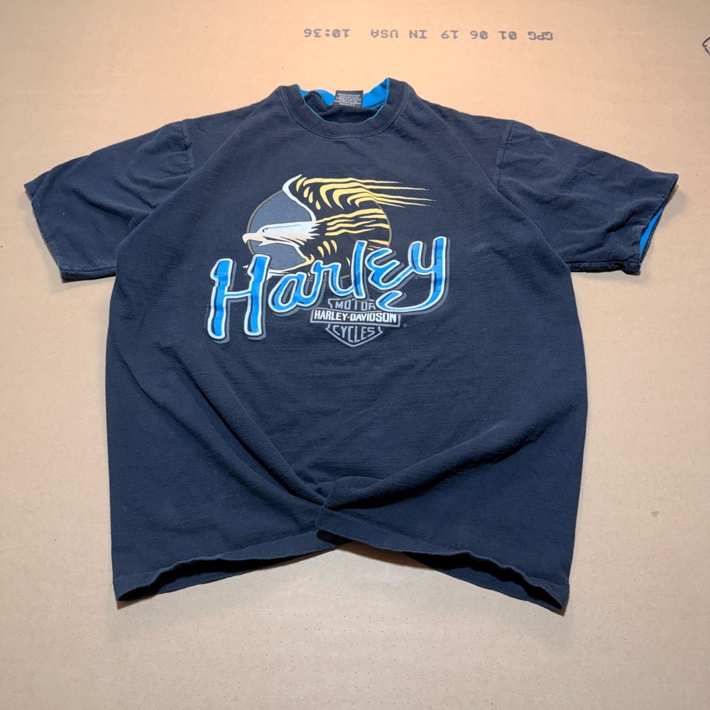 1992 Harley Davidson T-Shirt XL Black Good Vintage Eagle Stroud's Indiana 90s